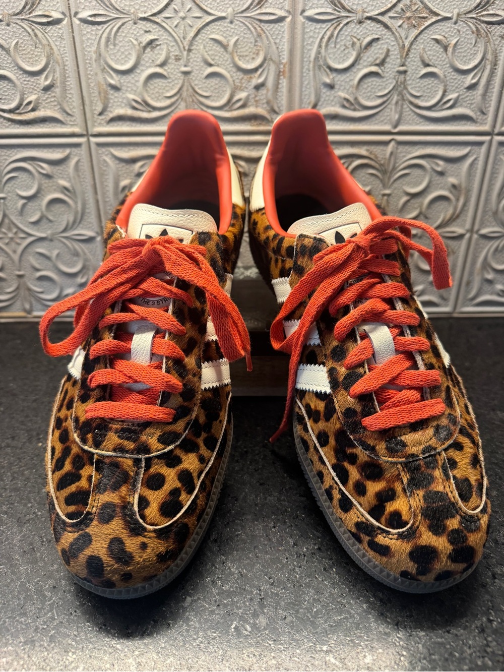 adidas Samba OG Leopard Print Sneakers with Orange Accents like new worn once